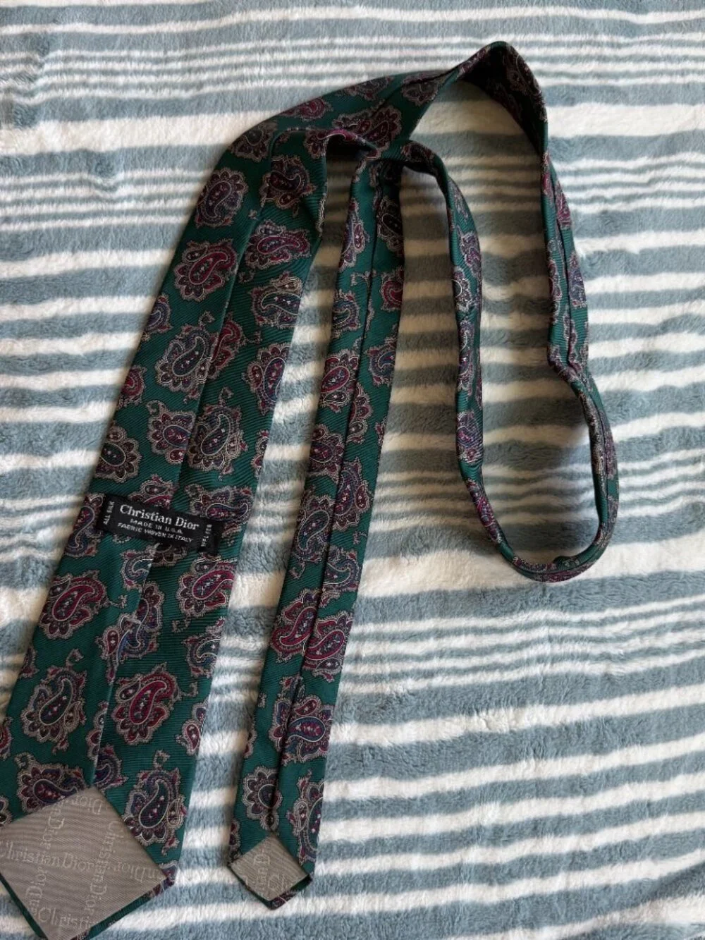 Christian Dior Green Paisley Print‎ Silk Necktie​